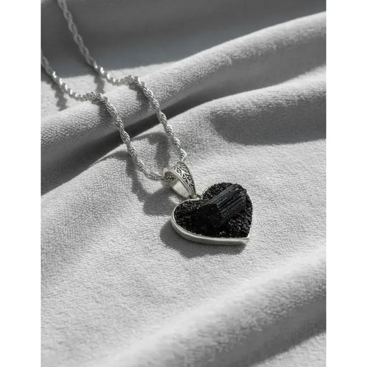 Collar Protección Corazón De Turmalina + Cadena De Acero Corazón Turmalina