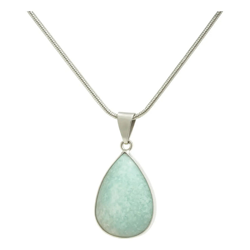 Collar Gota Amazonita Grande Piedra Natural + Cadena Acero Gota Virola Amazonita