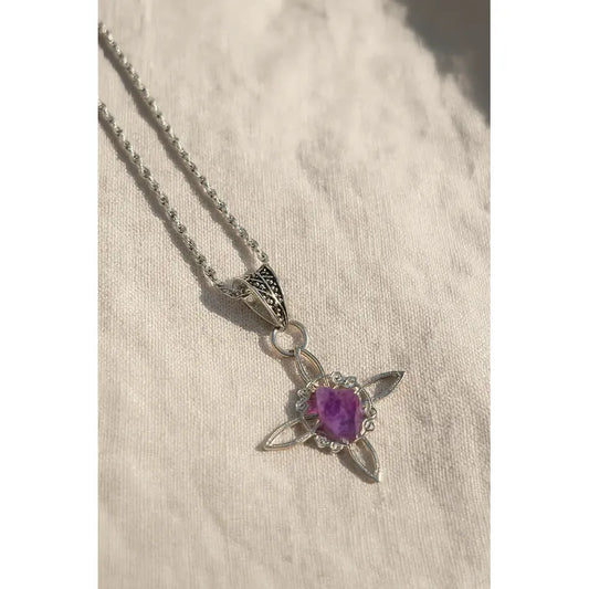 Collar Protección Nudo De Bruja + Amatista Y Cadena De Acero Nudo De Bruja Piedra Bruto