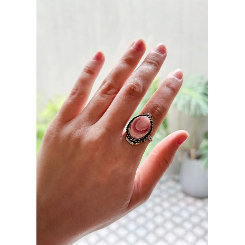 Anillo Regulable De Alpaca Y Rodocrosita Rodocrosita Alpaca Ajustable