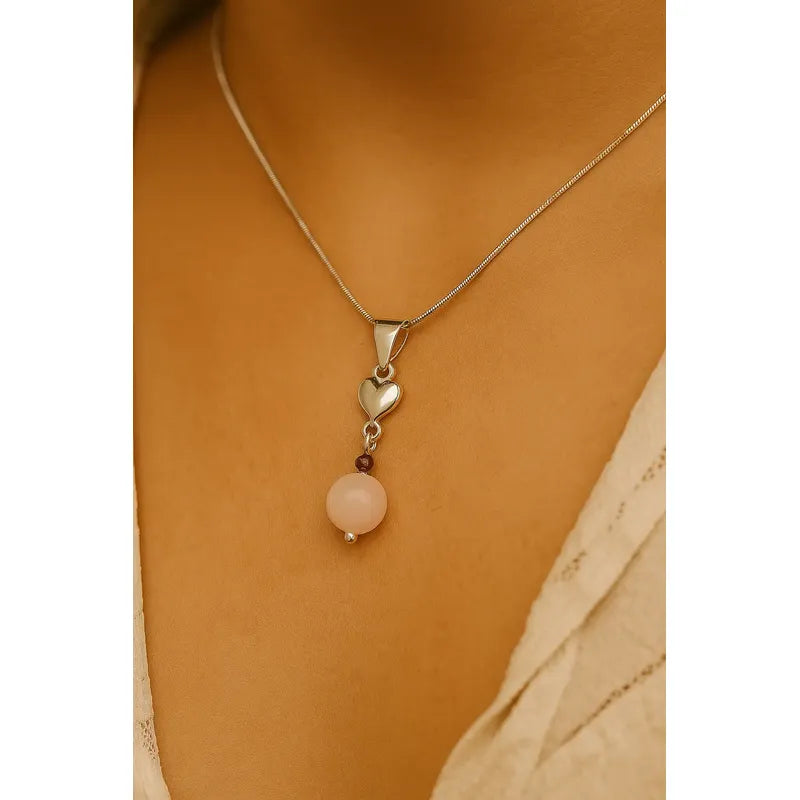 Collar Amor Propio: Cuarzo Rosa Y Granate Con Cadena Y Dije Cuarzo Rosa Y Granate