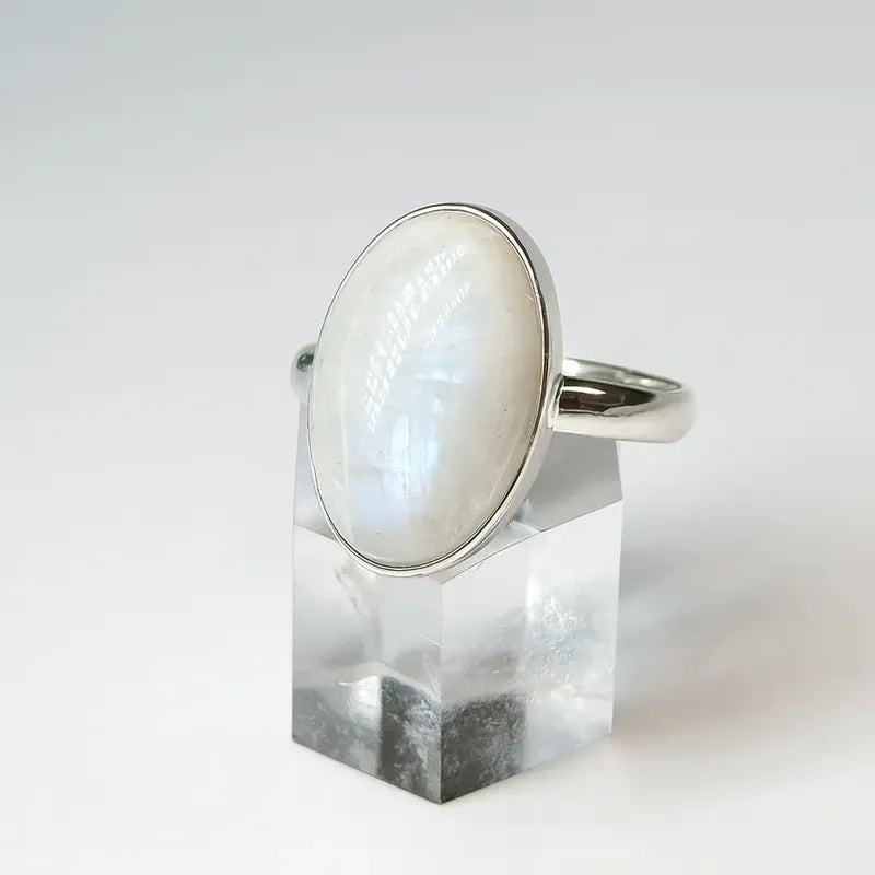 Anillo Piedras Naturales Adularia Regulable Acero Quirúrgico