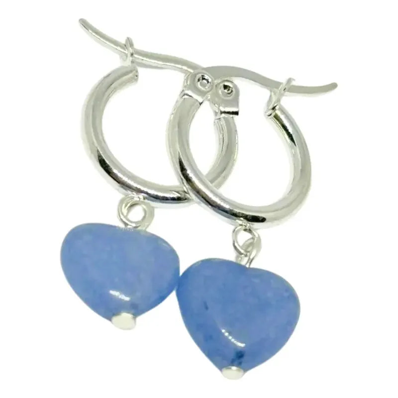 Aros Mujer Calma Corazón Cuarzo Azul Piedra Natural Calma - Cuarzo Azul