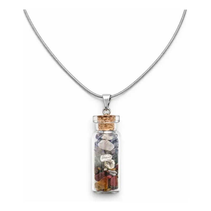 Collar Amuleto Botellita Con Piedras Naturales 7 Chakras 7 Chakras