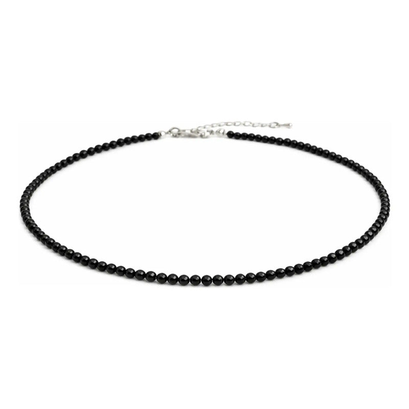 Collar Choker Mini Cuentas Piedras Naturales Delicado 40 Cm Obsidiana