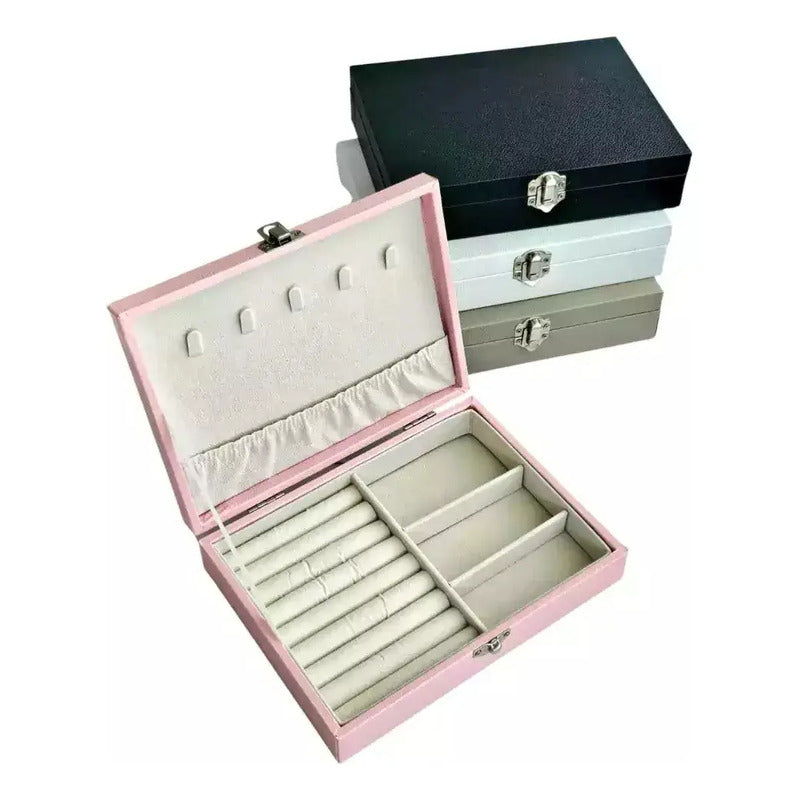 Alhajero Caja Organizadora Joyas Anillos Aro Accesorio Cuero Color Negro