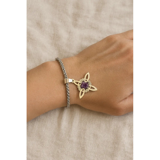 Pulsera Mujer Nudo Bruja Y Piedra Amatista De Acero Plateado 18 Cm 19 Cm