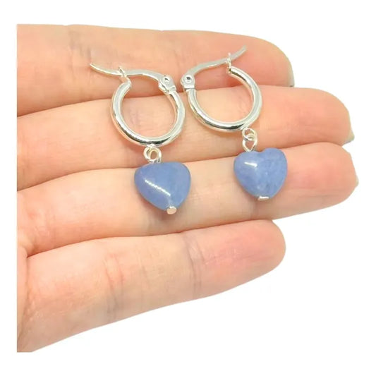 Aros Mujer Calma Corazón Cuarzo Azul Piedra Natural Calma - Cuarzo Azul