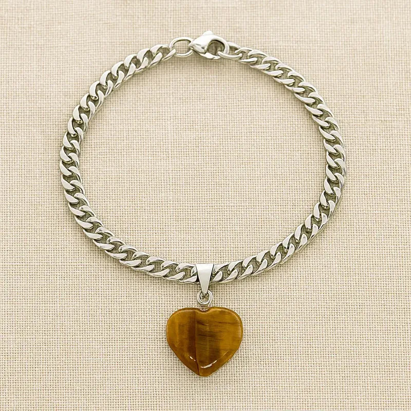 Pulsera De Piedras Naturales Energéticas Corazón Ojo De Tigre 8 Cm 18 Cm