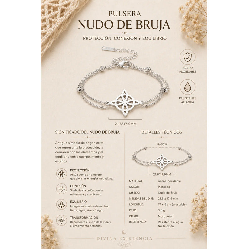 Pulsera Amuleto De Acero Quirúrgico Y Símbolo Nudo De Bruja Modelo 2 8 Cm 18 Cm