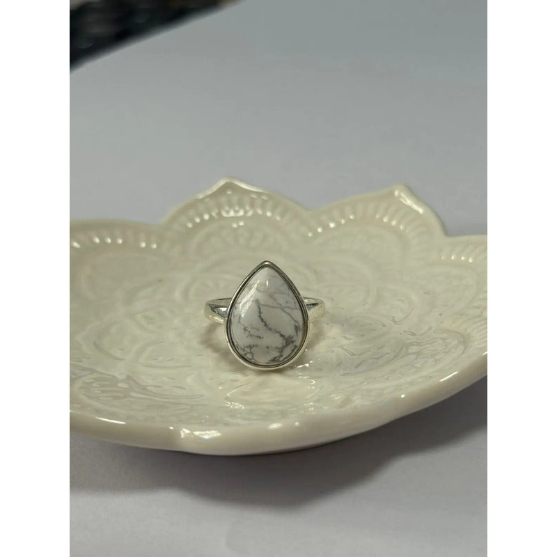 Anillo Mujer Piedras Naturales Baño De Plata Regulable Howlita Regulable