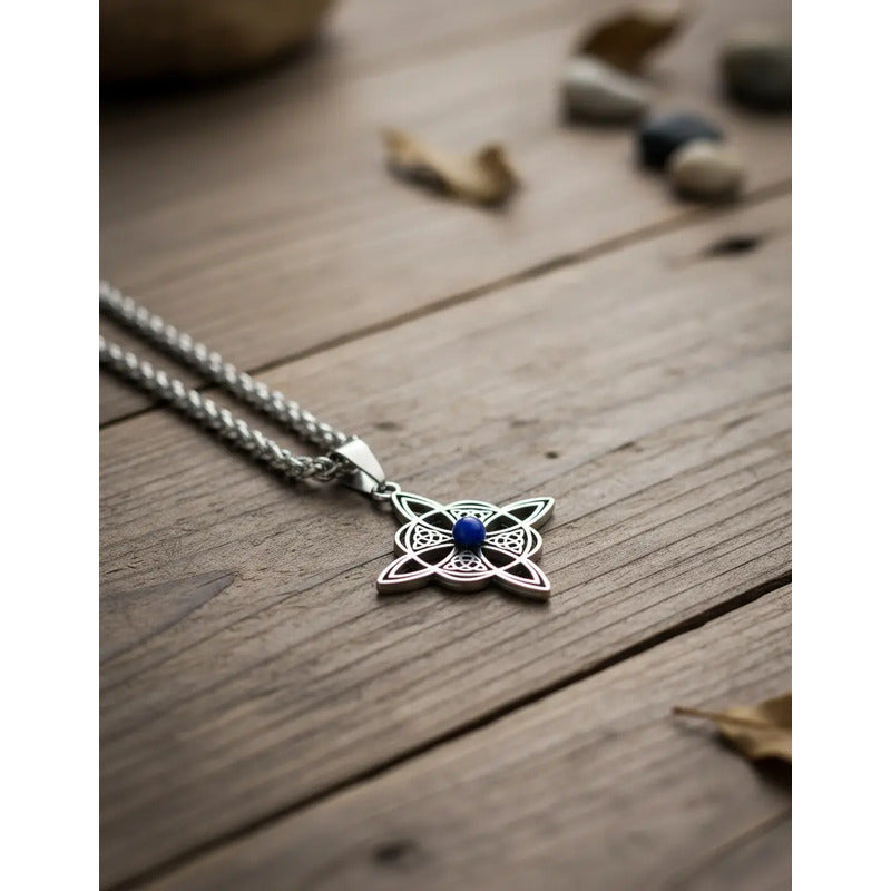 Collar Nudo De Bruja Y Piedra Lapislázuli + Cadena De Acero Nudo De Bruja Y Lapislázuli
