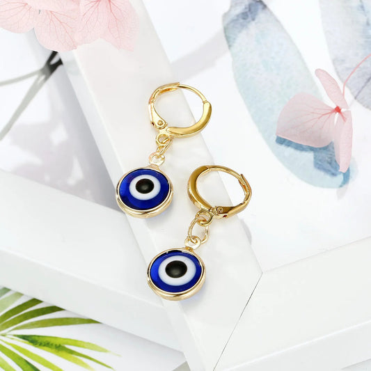 Par De Aros Mujer Protección Ojo Turco Acero Dorado Mini Protección - Ojo Turco