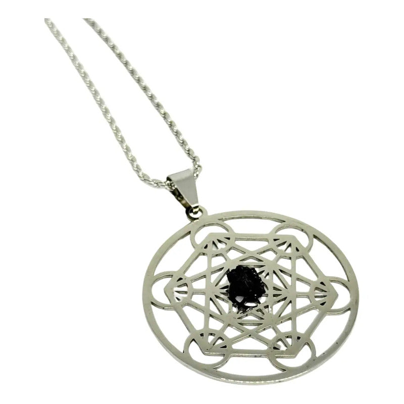 Collar Cubo De Metatron Con Turmalina + Cadena Metatron Turmalina
