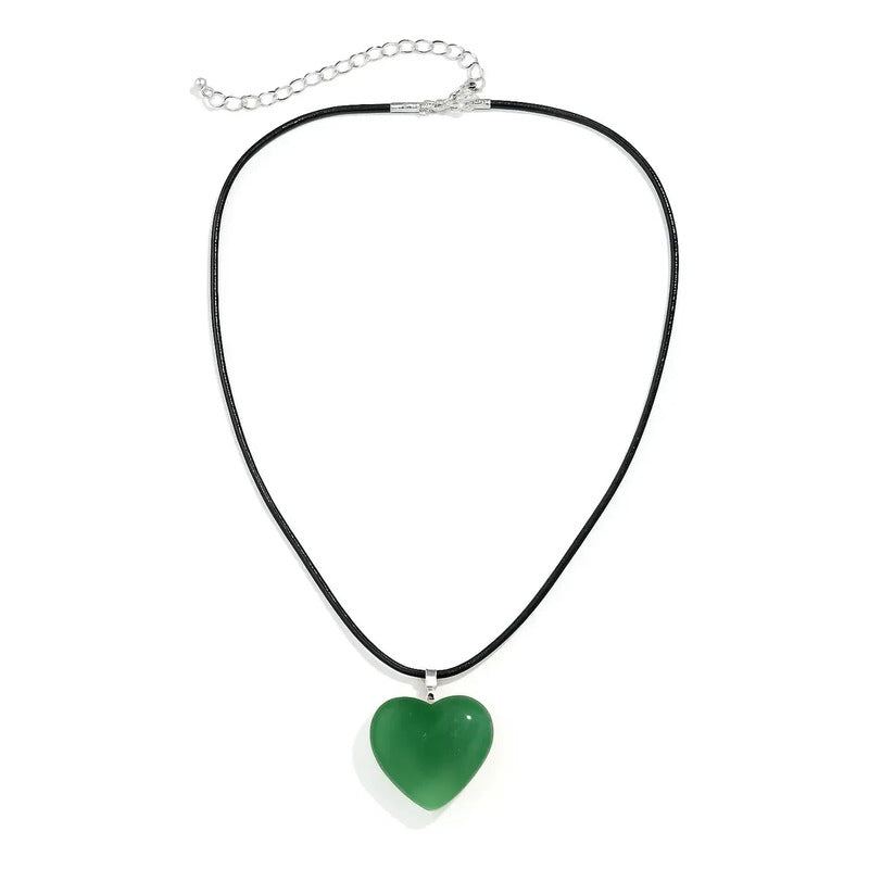 Collar Corazón De Piedra Cuarzo Verde Grande - Sanación Cuarzo Verde