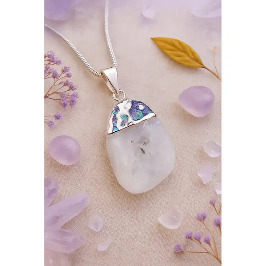 Collar Dije Piedra De La Luna Natural Adularia + Cadena Adularia
