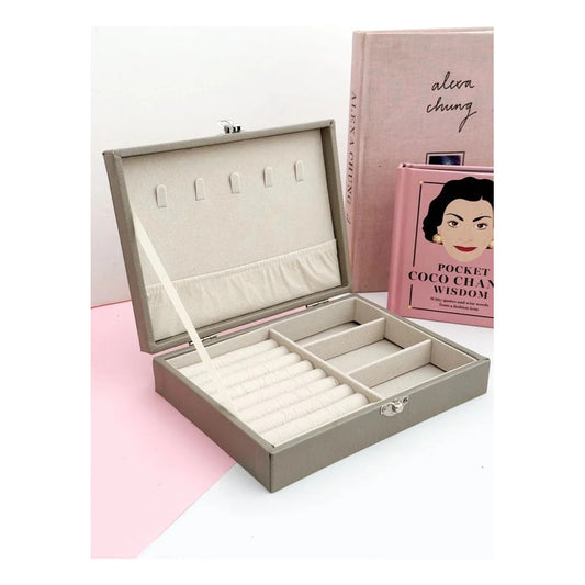 Alhajero Caja Organizadora Joyas Anillos Aro Accesorio Cuero Color Gris