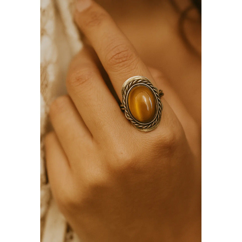 Anillo Regulable Ojo De Tigre En Alpaca Divina Existencia Ojo De Tigre Unico Regulable