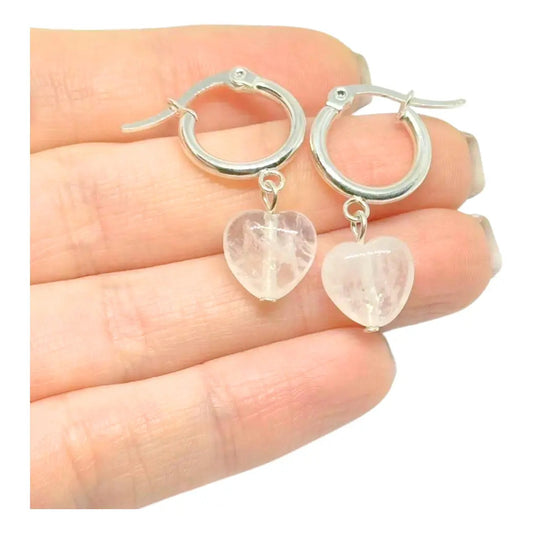 Par Aros Mujer Corazón Protección Cuarzo Blanco Hermosos!