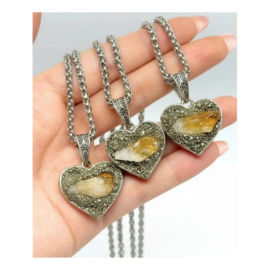 Collar Prosperidad Y Abundancia Corazón Pirita Y Citrino Corazón Pirita Y Citrino Corazón Pirita Citrino