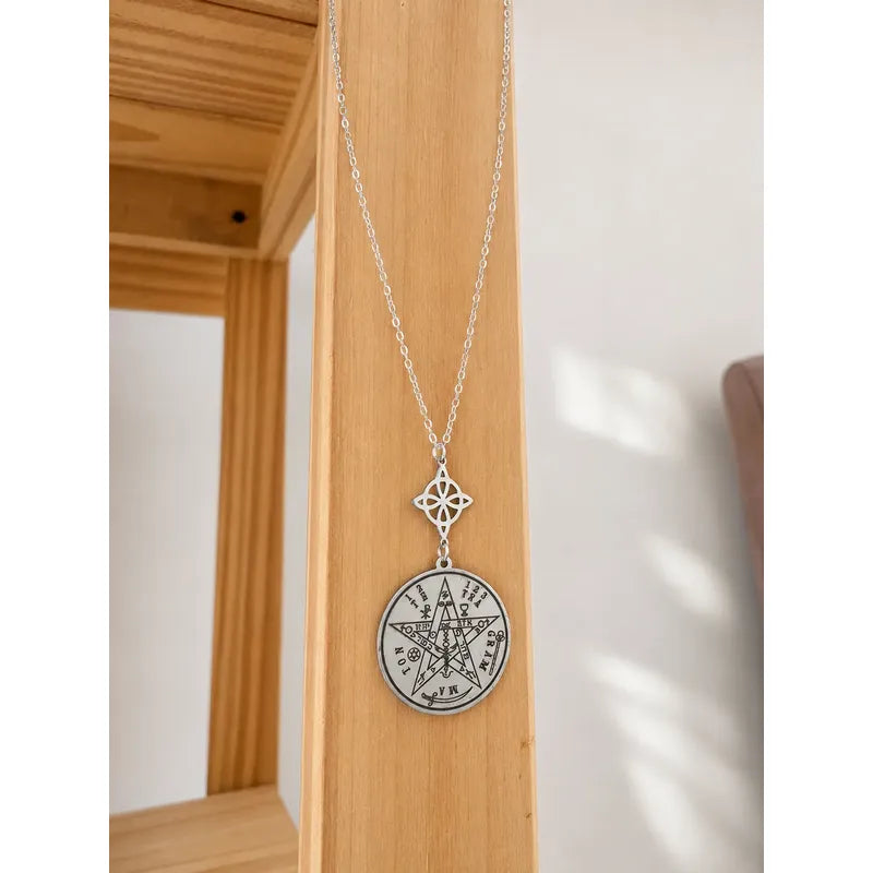 Collar Nudo De Bruja + Tetragramaton Doble Protección Acero Acero