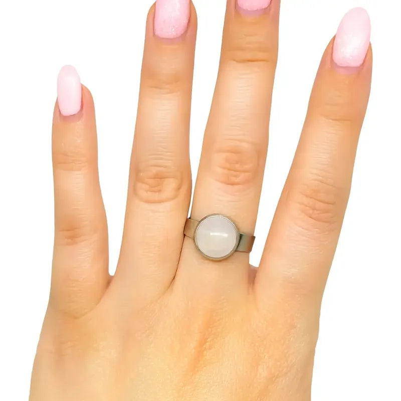 Anillo Regulable Acero Quirúrgico Cuarzo Rosa/blanco
