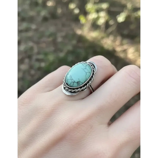 Anillo Alpaca Regulable Con Piedra Turquesa - Comunicación Turquesa Unico Regulable