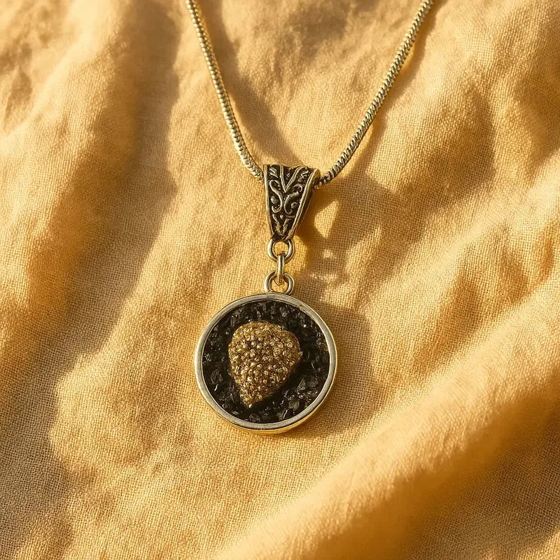 Collar Protección De Turmalina Con Pirita Y Cadena De Acero Pirita Con Turmalina Invertido