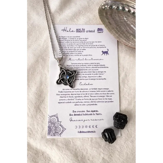 Collar Protección Nudo De Bruja Con Piedra Labradorita Cadena 60 Cm.