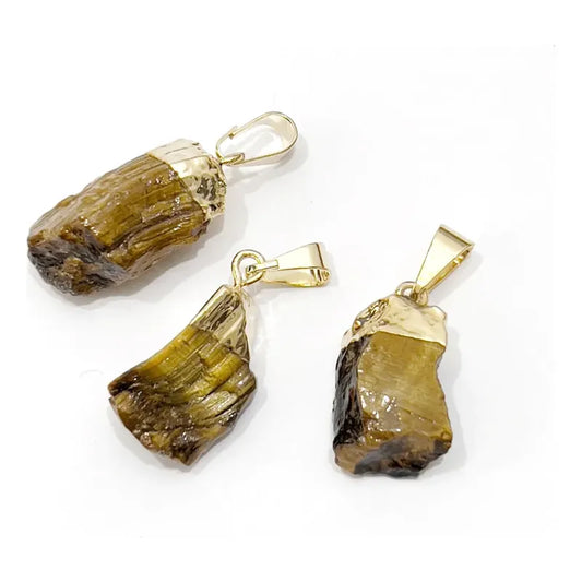 Collar Fuerza - Piedra Ojo De Tigre En Bruto Dorado Ojo De Tigre Dorado