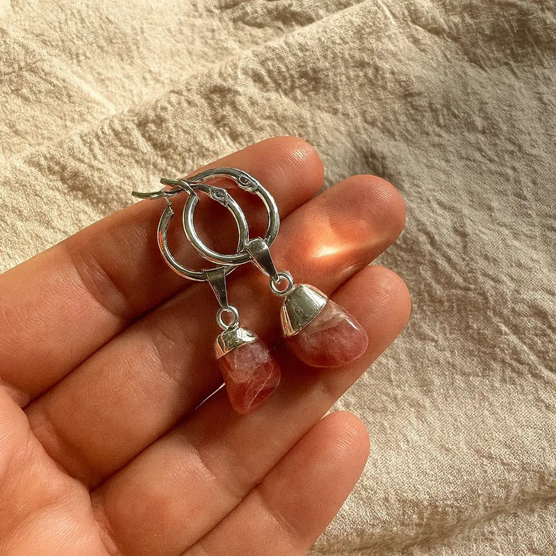 Par Aros De Rodocrosita Natural Con Baño De Plata