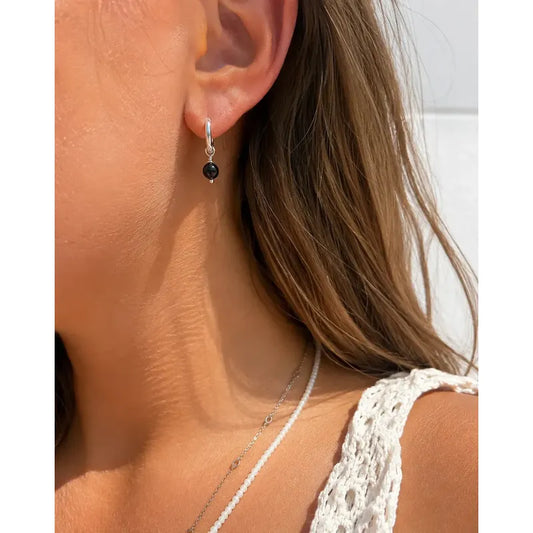 Aros Colgantes Turmalina Piedra Natural Bañados Plata 925 Esfera Mini Turmalina