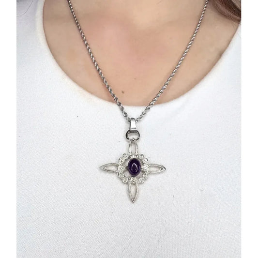 Collar Protección Nudo De Bruja + Amatista + Cadena De Acero Nudo De Bruja Y Amatista