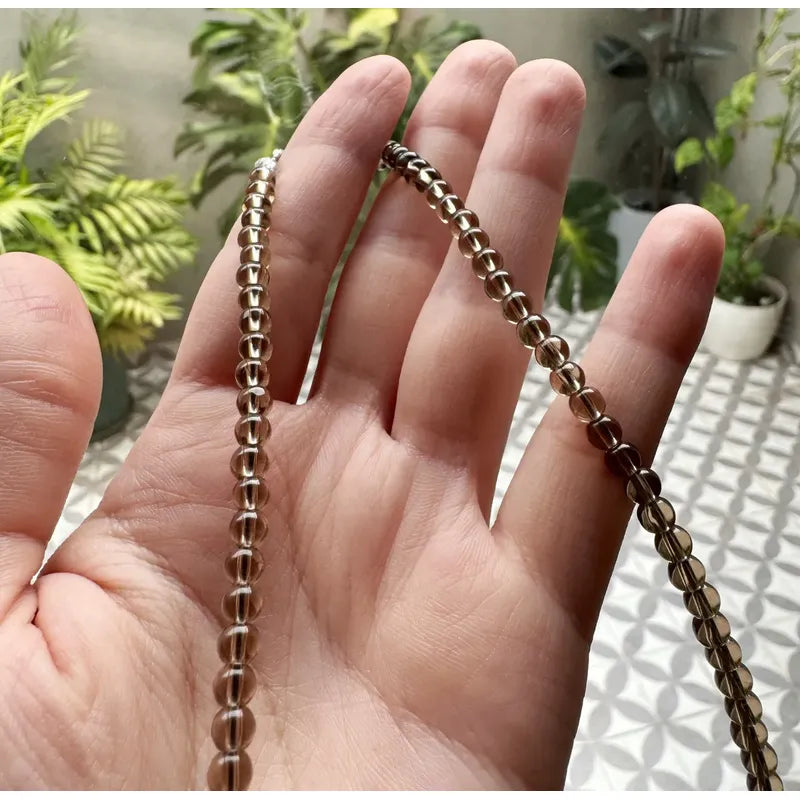 Collar Choker Mini Cuentas Piedras Naturales Delicado 40 Cm Cuarzo Ahumado Premium