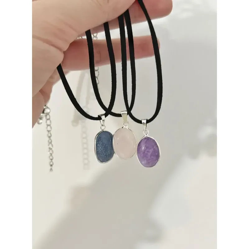 Collar Choker Gargantilla Piedras Naturales Soga Gamuza Obsidiana Negra
