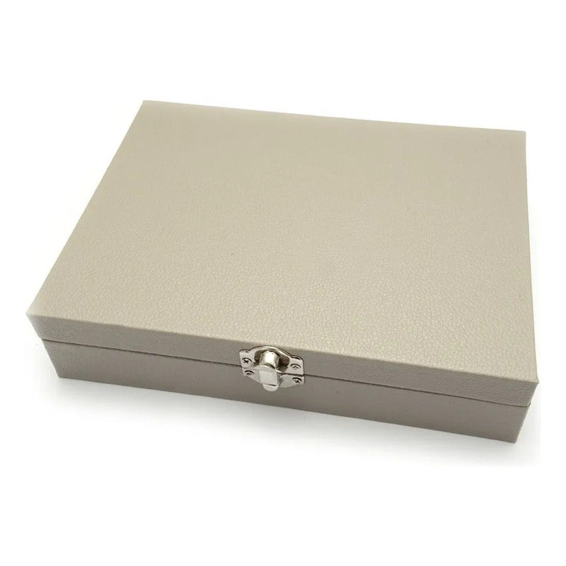 Alhajero Caja Organizadora Joyas Anillos Aro Accesorio Cuero Color Gris