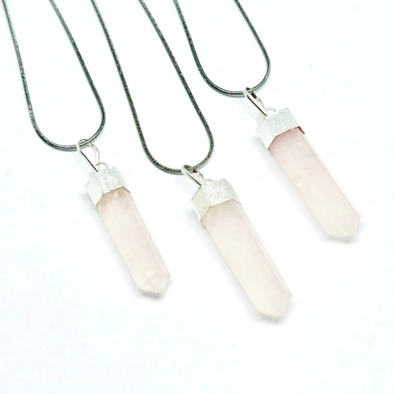 Collar Péndulo Piedra Natural Cuarzo Rosa Auténtico Cuarzo Rosa