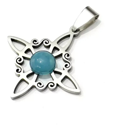 Collar Protección Nudo De Bruja Ágata Celeste Con Cadena