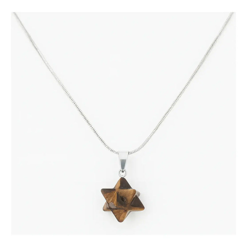 Collar De Piedra Natural Estrella Merkaba + Cadena Acero