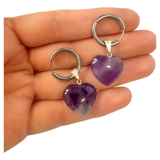 Aros Mujer De Amatista Piedra Natural Acero Quirúrgico Plata Amatista