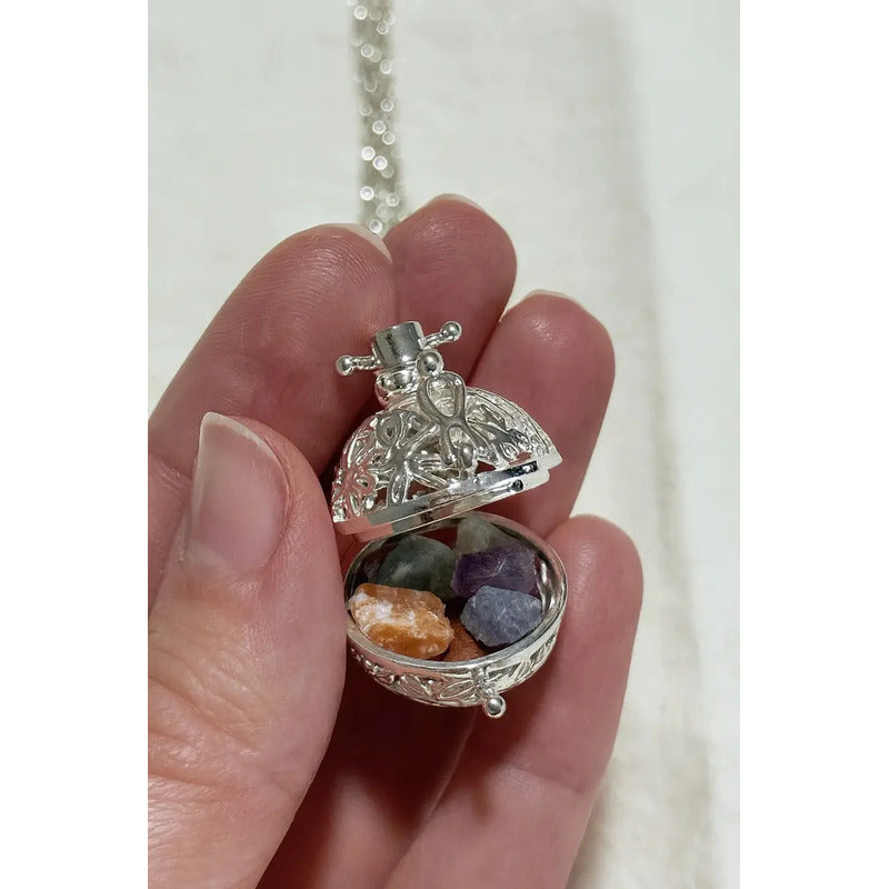 Relicario 7 Chakras Plata Piedras Naturales + Cadena 70 Cm. Relicario 7 Chakras