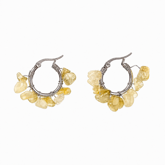 Par De Aros Argollitas Boho De Piedras Naturales A Elección Aro Vitalidad - Citrino