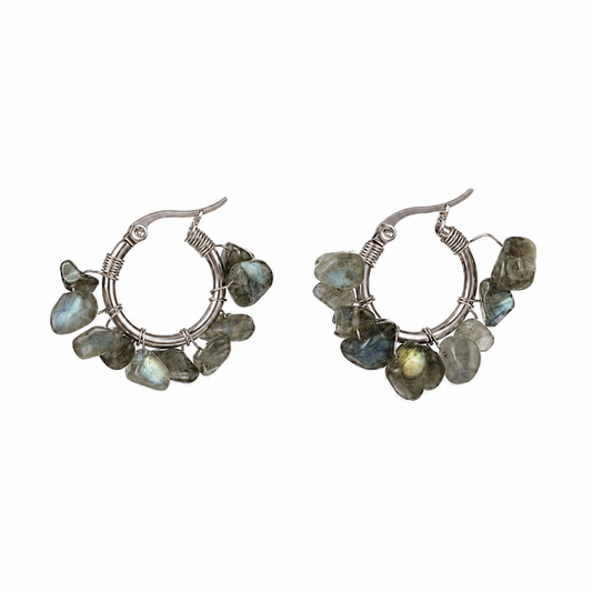 Par De Aros Argollitas Boho Labradorita