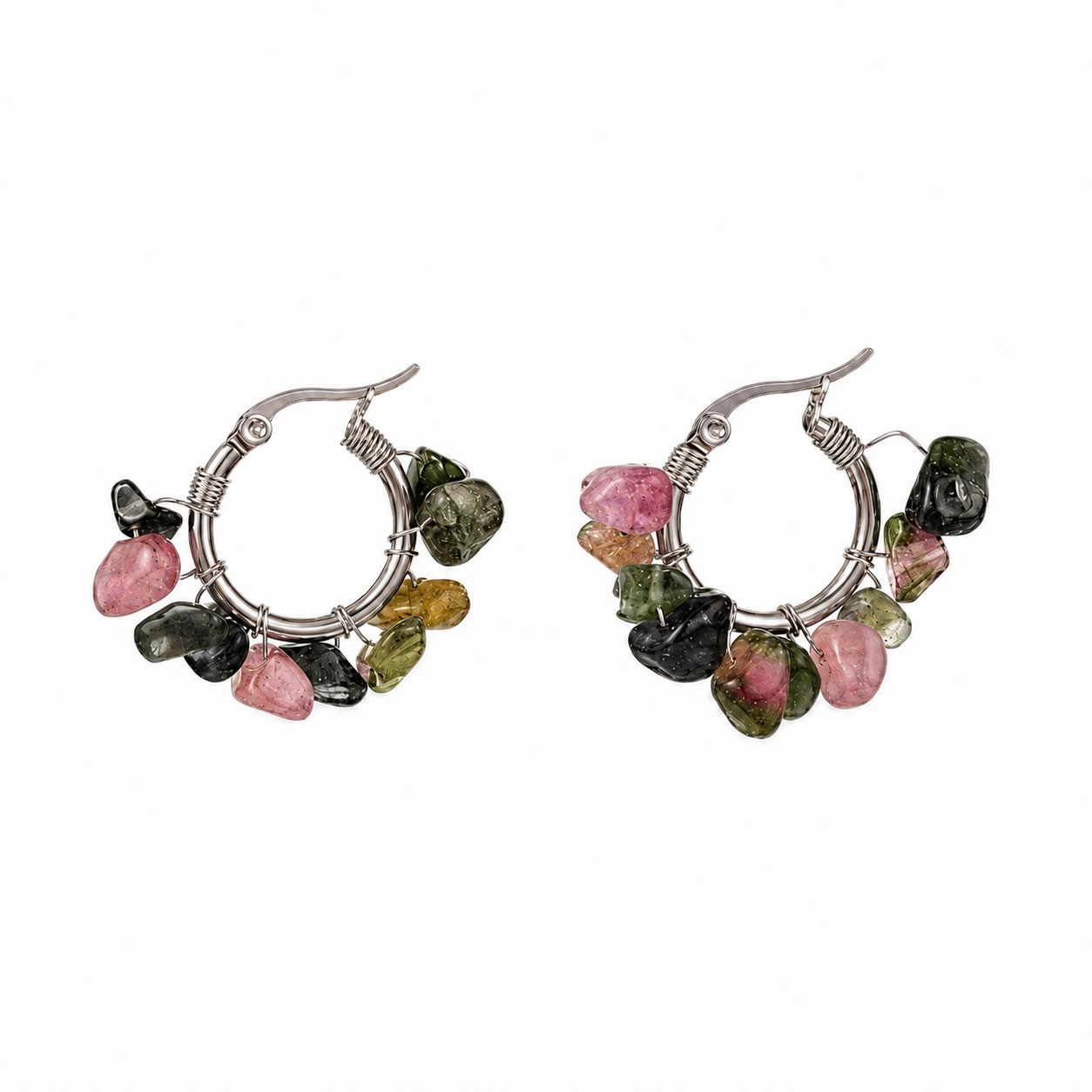 Par De Aros Argollitas Boho De Piedras Naturales Mix De Turmalinas