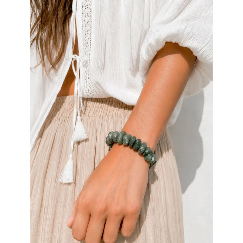 Pulsera Sanación Piedras Naturales Cuarzo Verde 10 Mm Unisex Cuarzo Verde 8 Cm 21 Cm