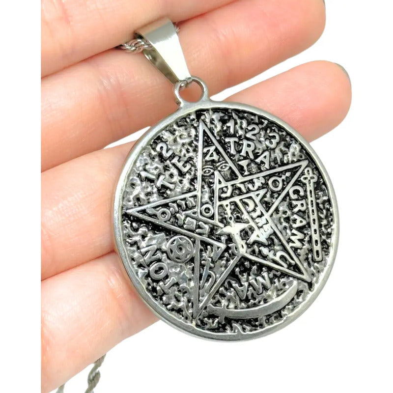 Collar Con Medallón De Tetragrámaton De Acero Quirúrgico Tetragramaton