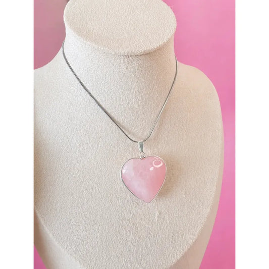 Collar Corazón Cuarzo Rosa - Amor Incondicional Con Cadena Corazón Cuarzo Rosa