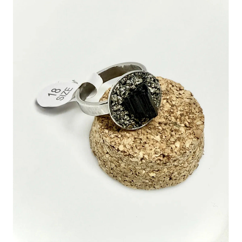 Anillo Piedras Naturales Mujer Turmalina Pirita Crisocola Color Pirita Y Turmnalina Talle 18