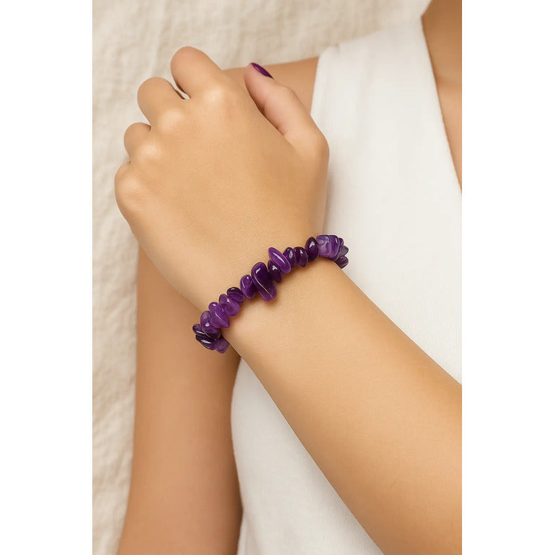 Pulsera De Piedras Naturales Amatista - Transmutación Amatista 8 Cm 19 Cm