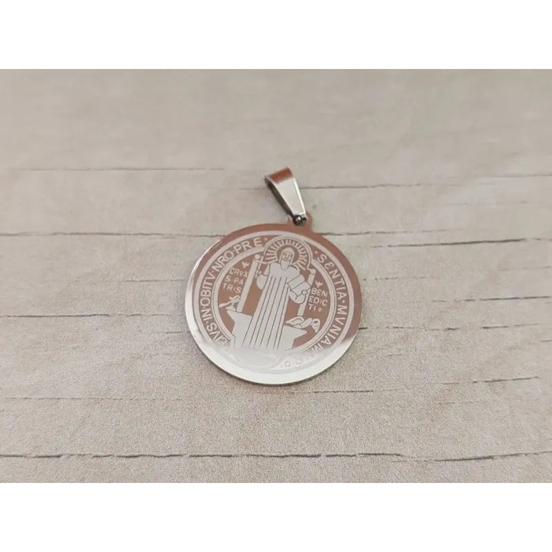Collar Completo Medalla San Benito Unisex Acero Protección Acero Quirúrgico